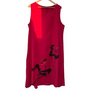 Zanzea Collection Pink Cotton Floral Graphic Asymmetric Midi Shift Dress Size 3X